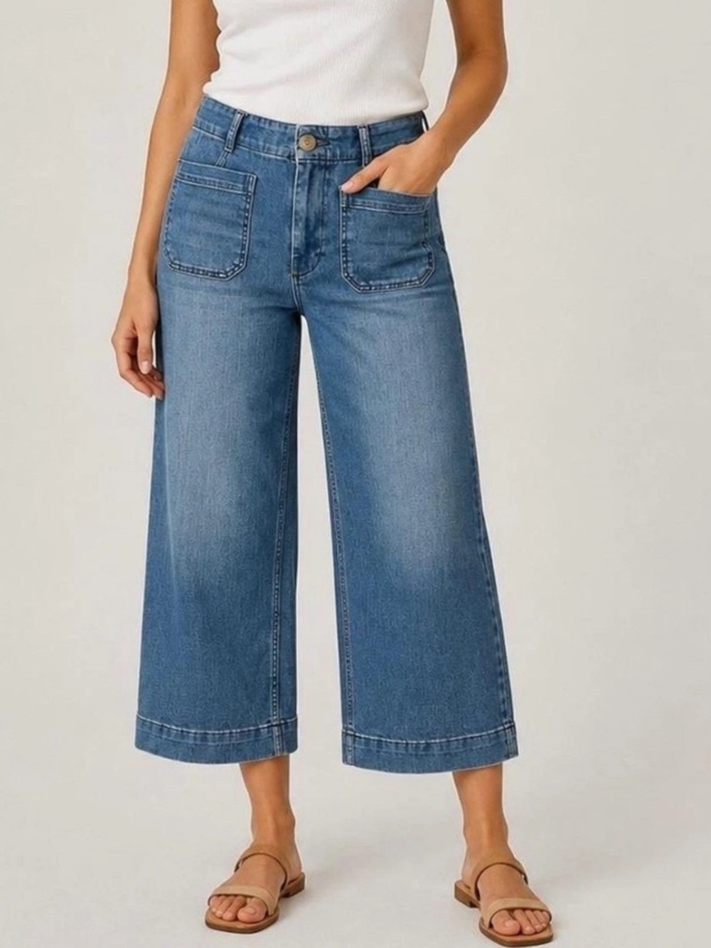 Maeve Colette Anthropologie Wide Leg Cropped Jeans Size 29 SizeHigh Rise Blue De